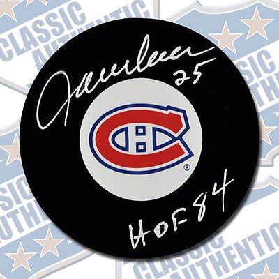 JACQUES LEMAIRE Montreal Canadiens autographed puck w/HOF (#2263)