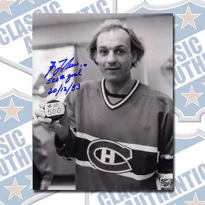 GUY LAFLEUR Montreal Canadiens autographed 8x10 photo w/500th goal date (#1160)