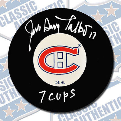 JEAN-GUY TALBOT Montreal Canadiens autographed puck w/Cup (#1913)
