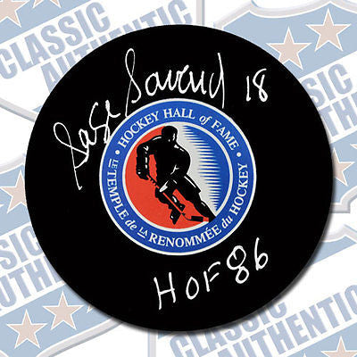 SERGE SAVARD Hall of Fame autographed puck w/HOF (#2023)