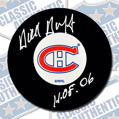 DICK DUFF Montreal Canadiens autographed puck w/HOF (#1832)