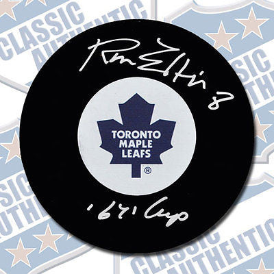 RON ELLIS Toronto Maple Leafs autographed puck w/67 cup (#2065)