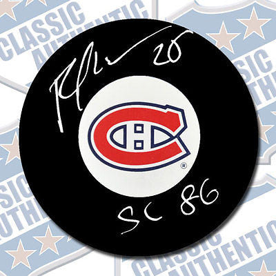PETR SVOBODA Montreal Canadiens autographed puck w/86 Cup (#1983)