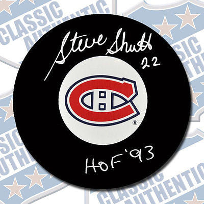 STEVE SHUTT Montreal Canadiens autographed puck w/HOF (#2030)
