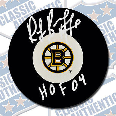 RAYMOND BOURQUE Boston Bruins autographed puck w/HOF (#1994)