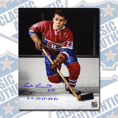 ANDRE PRONOVOST Montreal Canadiens autographed 8x10 photo w/Cup years (#1540)
