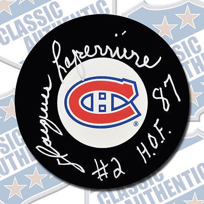 JACQUES LAPERRIERE Montreal Canadiens autographed puck w/HOF (#8000)