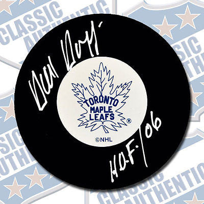 DICK DUFF Toronto Maple Leafs autographed puck w/HOF (#1833)