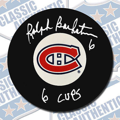 RALPH BACKSTROM Montreal Canadiens autographed puck w/6 Cups (#2003)