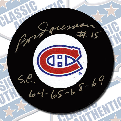 ROBERT BOBBY ROUSSEAU Montreal Canadiens autographed puck w/Cup years (#2016)