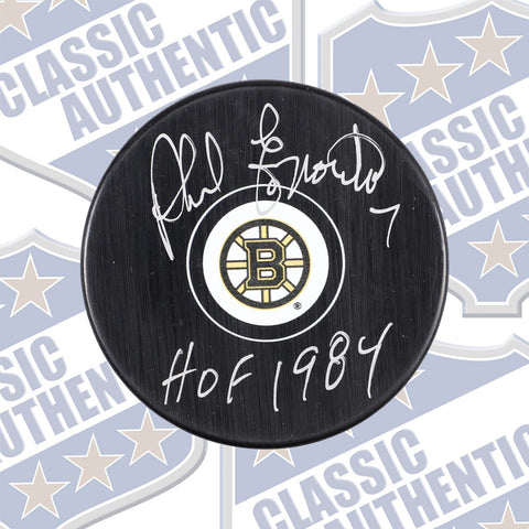 Phil Esposito Boston Bruins autographed puck w/ HOF 84 (#2454)
