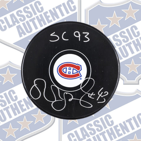 PATRICE BRISEBOIS Montreal Canadiens autographed puck w/93 Cup (#3201)