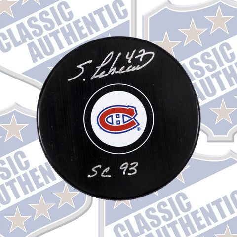 STEPHAN LEBEAU Montreal Canadiens autographed puck w/Cup (#3203)