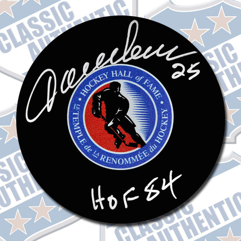 JACQUES LEMAIRE Hockey Hall of Fame autographed puck w/HOF (#3214)