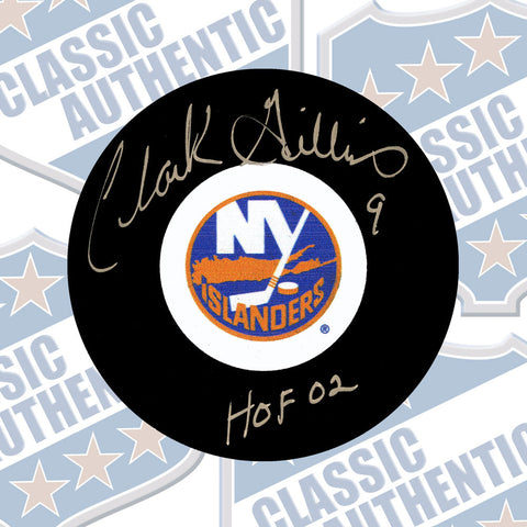 CLARK GILLIES New York Islanders autographed puck w/HOF (#3315)