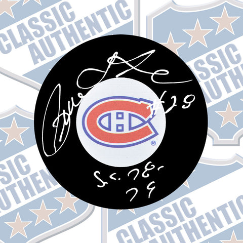PIERRE LAROUCHE Montreal Canadiens Autographed Puck with SC Inscriptions (#3392)