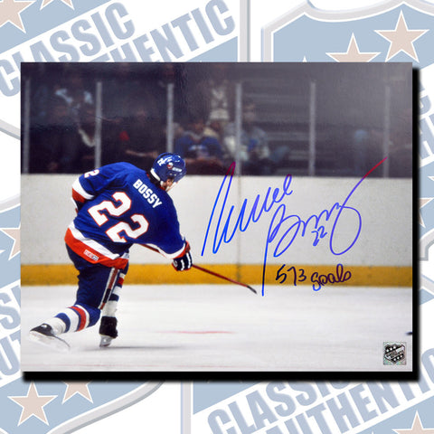 MIKE BOSSY New York Islanders Autographed 8x10 with 573 Goals Inscription (#3395)