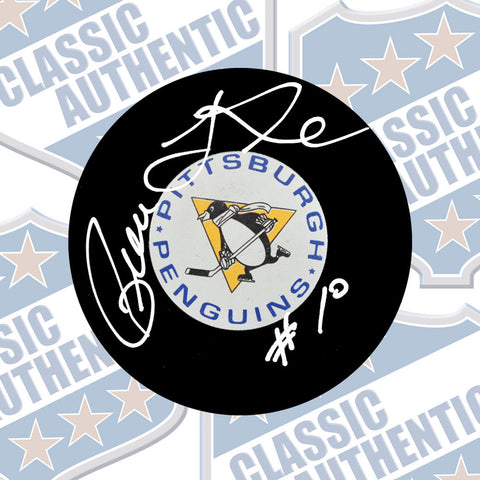 PIERRE LAROUCHE Pittsburgh Penguins Autographed Vintage Puck (#3413)