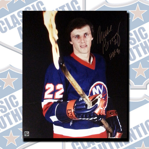MIKE BOSSY New York Islanders autographed 16x20 with HOF Inscription (#3452)