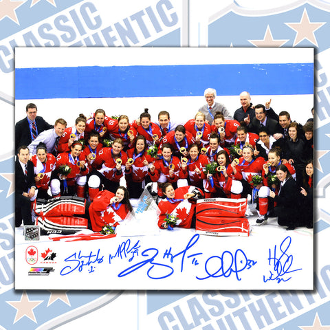 HAYLEY WICKENHEISER, MARIE-PHILIP POULIN, CHARLINE LABONTE, SHANNON SZABADOS & JAYNA HEFFORD Team Canada multi autographed 8x10 photo (#3635)