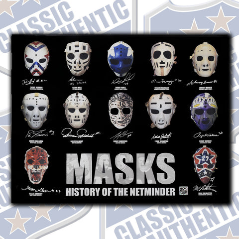 MASKS HISTORY OF NETMINDERS autographed 16x20 photo w/multi autographs (#3663)