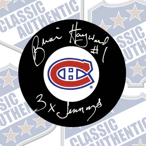 BRIAN HAYWARD Montreal Canadiens autographed puck w/3x Jennings (#3792)