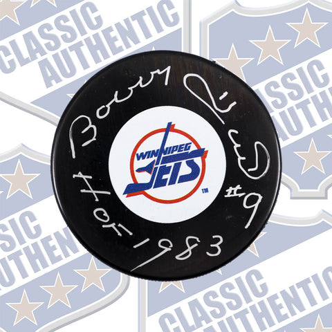 BOBBY HULL Winnipeg Jets autographed puck w/HOF 1983 (#524)