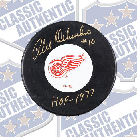 ALEX DELVECCHIO Detroit Red Wings autographed puck w/HOF 1977 (#537)