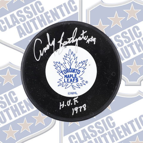 ANDY BATHGATE Toronto Maple Leafs autographed puck w/HOF 1978 (#564)