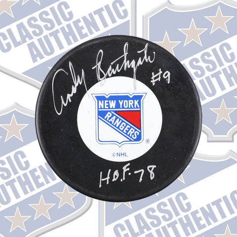 ANDY BATHGATE New York Rangers autographed puck w/ HOF 78 (#566b)