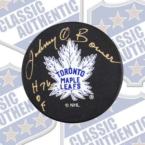JOHNNY BOWER Toronto Maple Leafs autographed puck w/HOF 76 (#577)