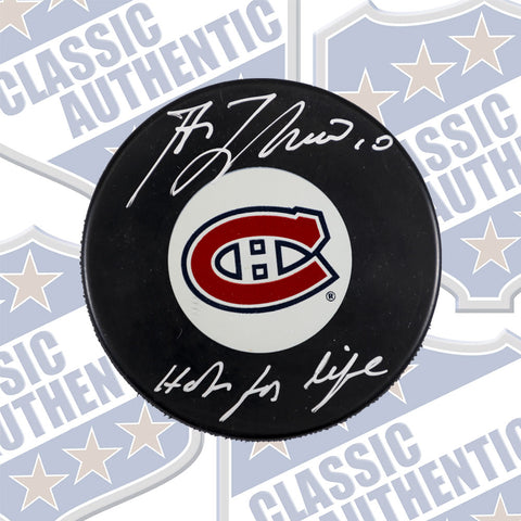 GUY LAFLEUR Montreal Canadiens autographed puck w/Habs for Life (#670)
