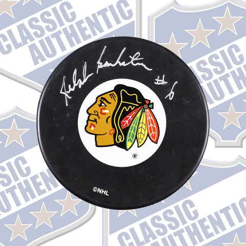RALPH BACKSTROM Chicago Black Hawks autographed puck (#726)