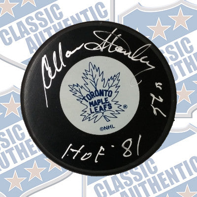 ALLAN STANLEY Toronto Maple Leafs autographed puck  (#628)