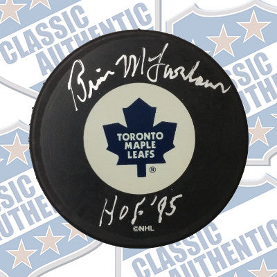 BRIAN MCFARLANE Toronto Maple Leafs autographed puck (#517)