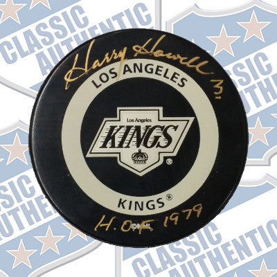 HARRY HOWELL LOS ANGELES KINGS autographed puck w/HOF  (#539)