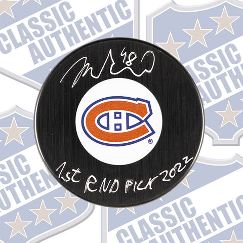 Filip Mesar Montreal Canadiens autographed puck W/ 1st Rnd Pick 2022 (#6002f) #1