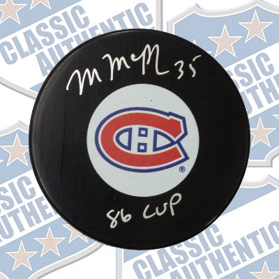 MIKE MCPHEE Montreal Canadiens autographed puck (#8001)
