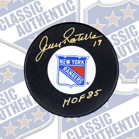 JEAN RATELLE New York Rangers autographed puck (w/hof) (#1924)