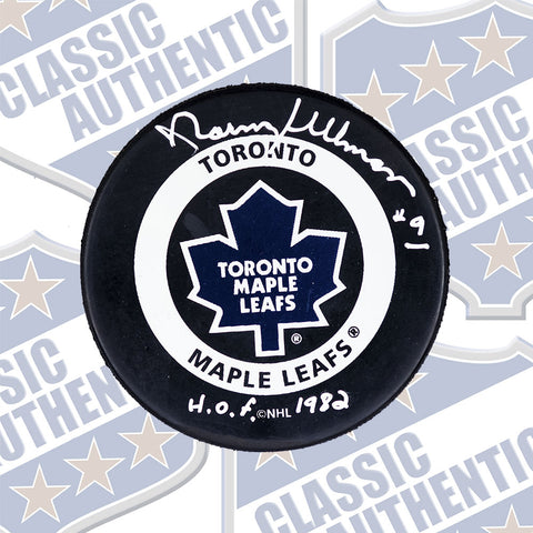 NORM ULLMAN Toronto Maple Leafs autographed puck w/HOF (#622)
