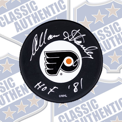 ALLAN STANLEY Philadelphia Flyers autographed puck (w/hof)  (#635)