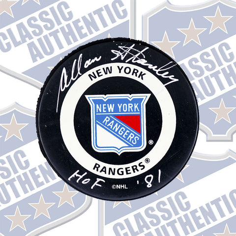 ALLAN STANLEY New York Rangers autographed puck (w/hof)  (#634)