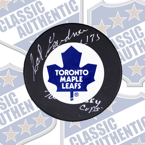 CAL GARDNER Toronto Maple Leafs autographed puck (w/sc inscription) (#678)