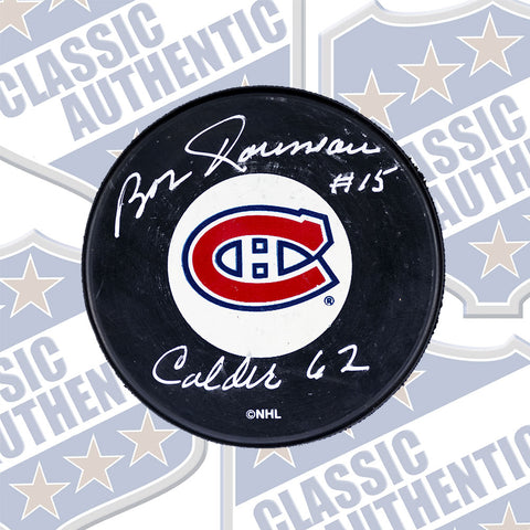 ROBERT BOBBY ROUSSEAU Montreal Canadiens autographed puck w/Calder 62 (#8806)