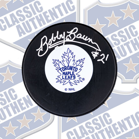 BOBBY BAUN Toronto Maple Leafs autographed puck (#1917)