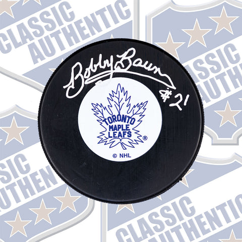 BOBBY BAUN Toronto Maple Leafs autographed puck (#1917)