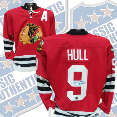 BOBBY HULL Chicago Blackhawks Pro Replica autographed CCM jersey (#2955)
