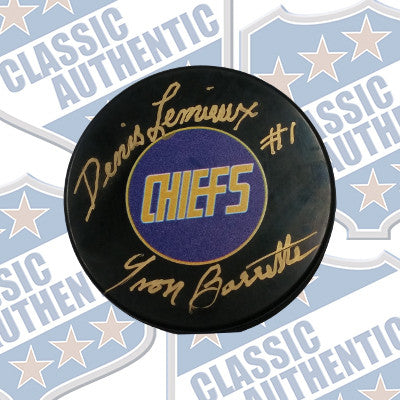 DENIS LEMIEUX / YVON BARRETTE (Slap Shot) autographed Puck (#2844)